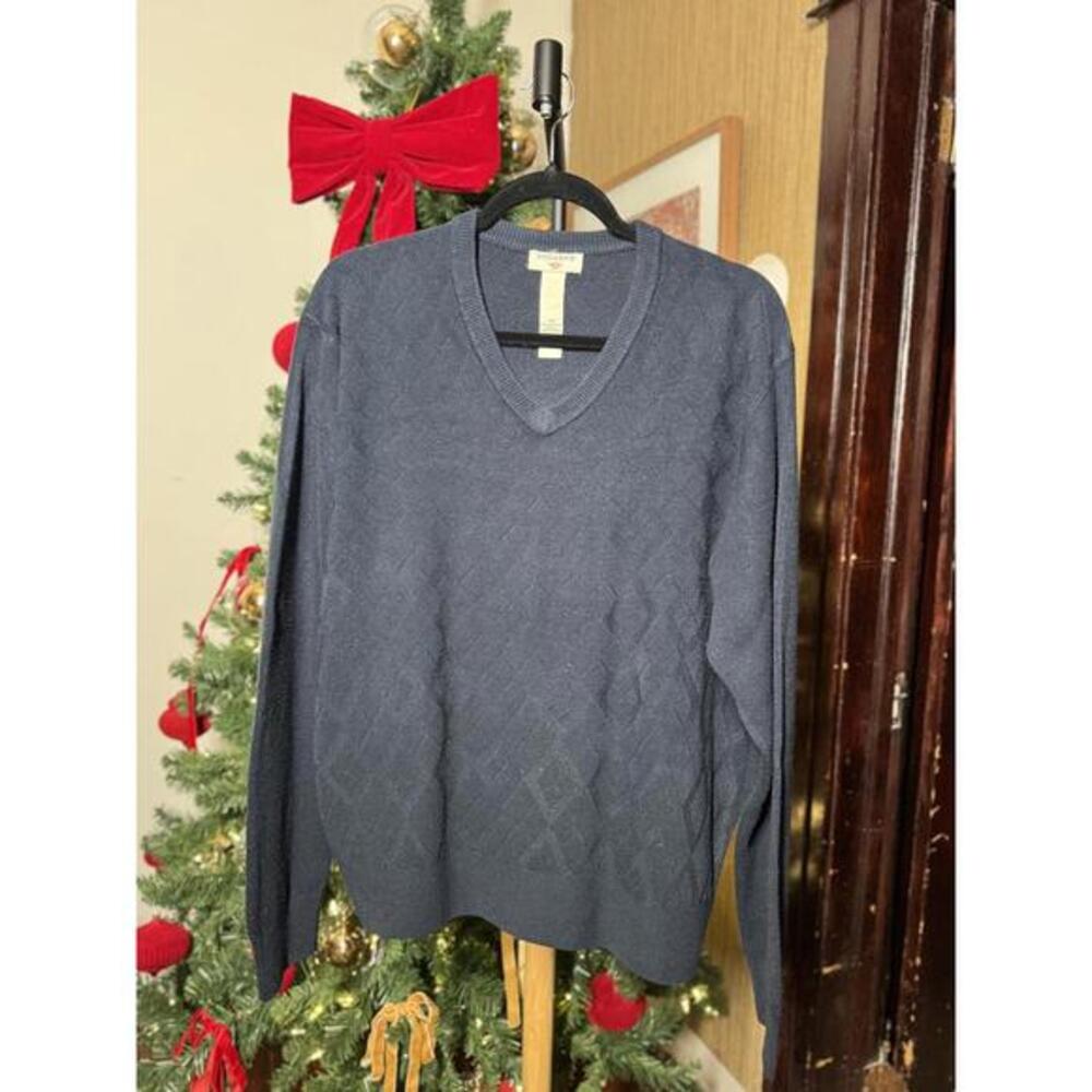 Dockers Men's V-Neck Sweater Navy Blue Diamond Pattern